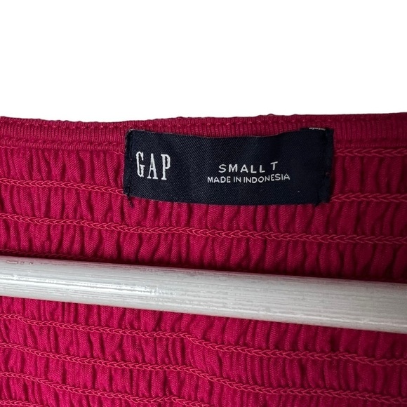 GAP Women Button Front Top Sz S Tall Hot Pink Smocked Button DownLong Sleeve NWT - Picture 6 of 11